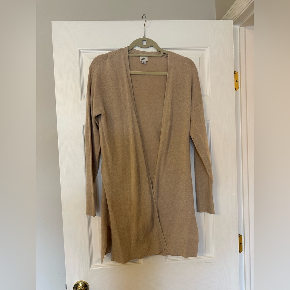 A New Day Longline Belted Duster Cardigan - Tan, Size M